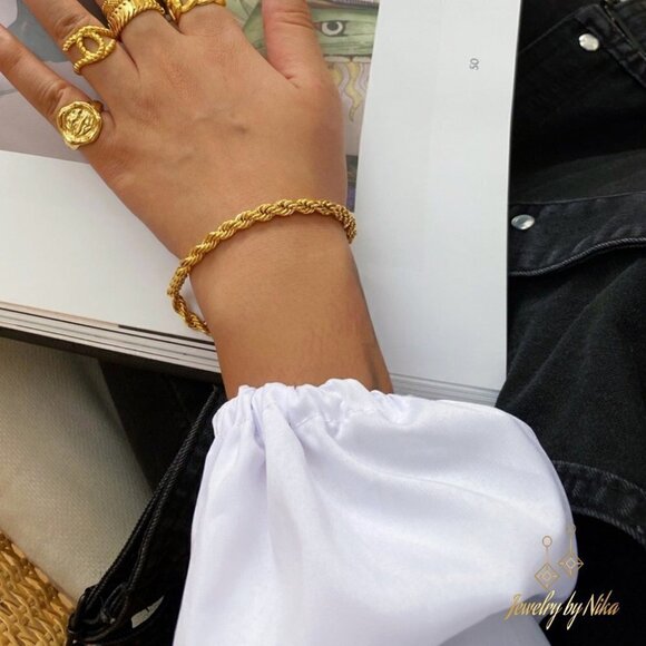 NEW 14K Yellow Gold Twistify Chain Boho Elegant Minimalist Bracelet - Picture 1 of 7